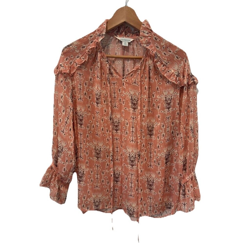 Sundance Blouse Womens Pink Flowy Ruffle Top Sheer Cottage Prairie Boho Size XS
